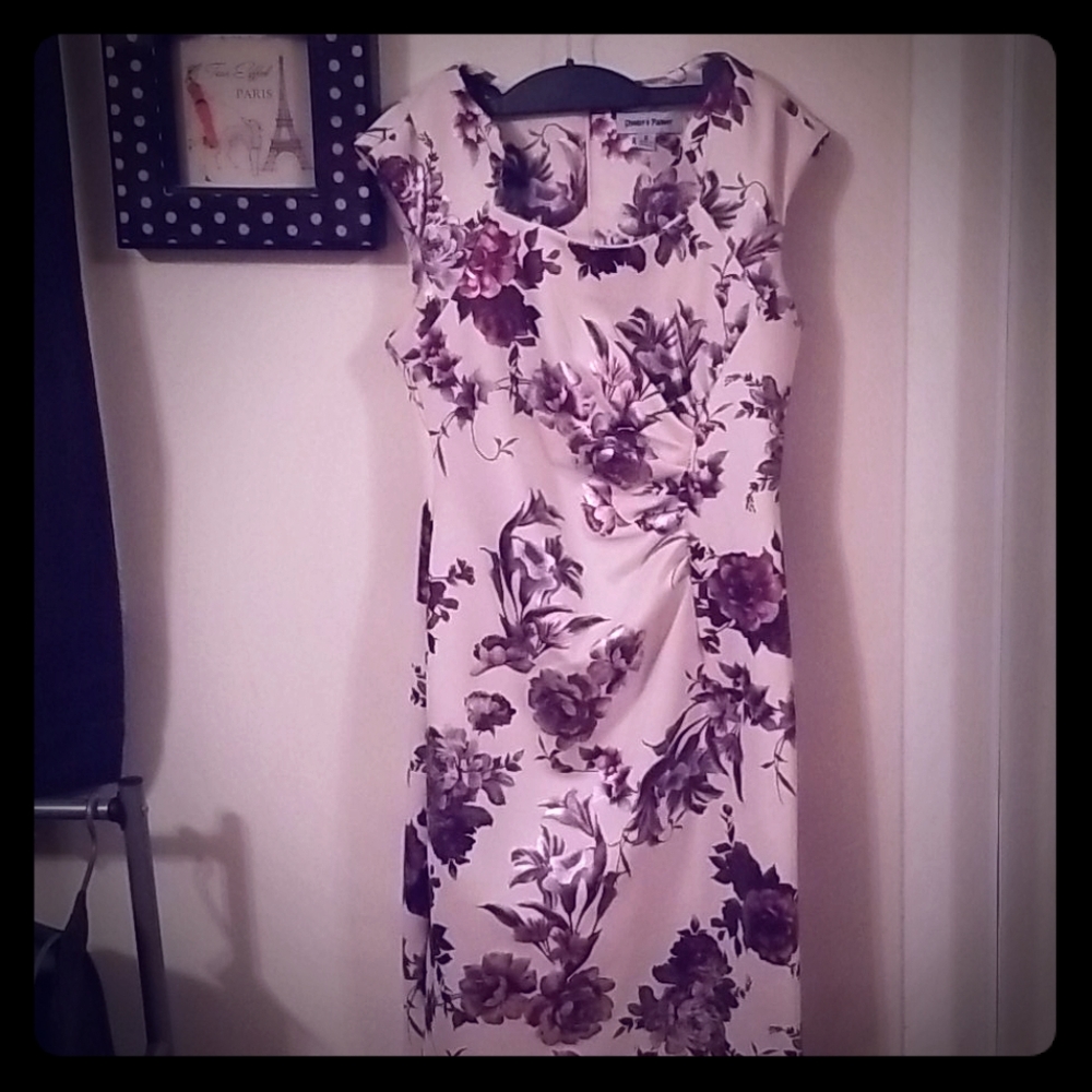 Blush pencil dress with flowers